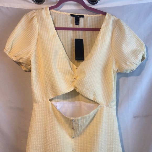 Forever 21 Yellow and White Cut Out Dress XL - Picture 2 of 9